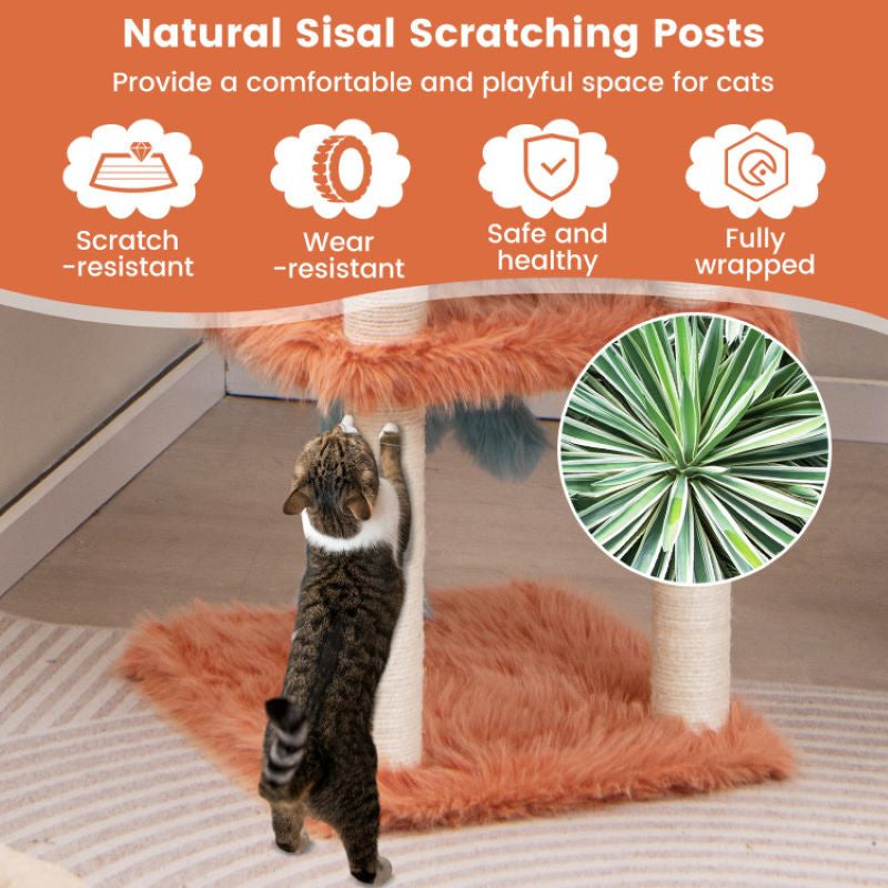 Cartoon Shape Themed Cat Tower with Soft Long Plush Decor