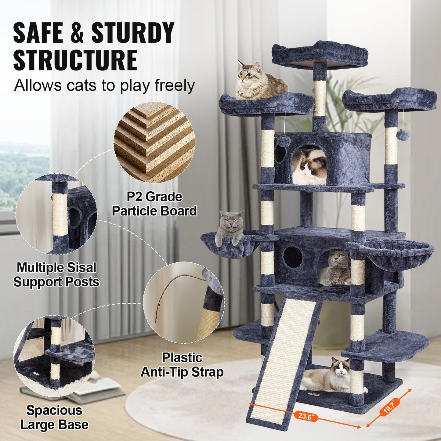 Cat Tree 68.5" Cat Tower for Indoor Cats with Cat Condos Scratching Post