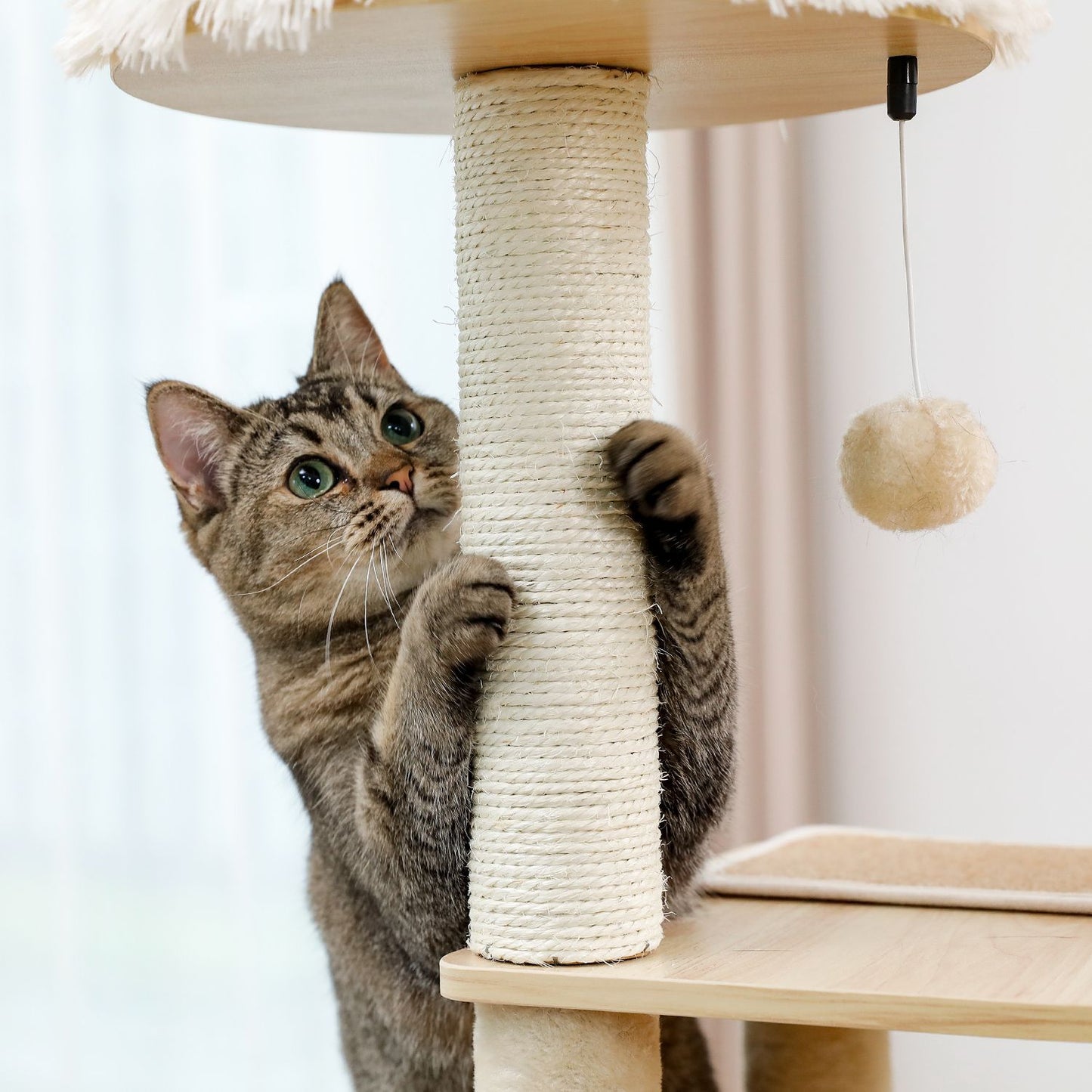 (Do Not Sell on Amazon) Modern Luxury Cat Tree Wooden Multi-Level Cat Tower Cat Sky Castle With 2 Cozy Condos;  Cozy Perch;  Spacious Hammock And Interactive Dangling Ball