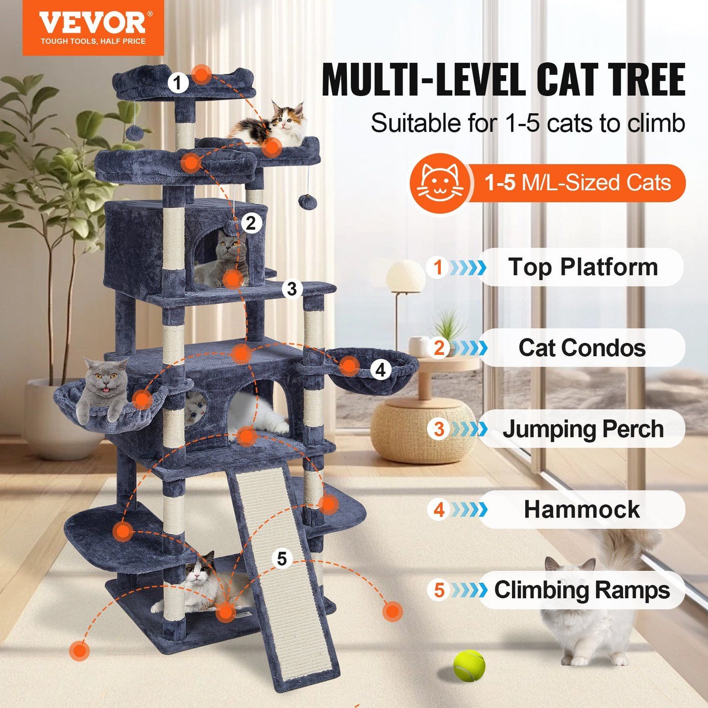 Cat Tree 68.5" Cat Tower for Indoor Cats with Cat Condos Scratching Post