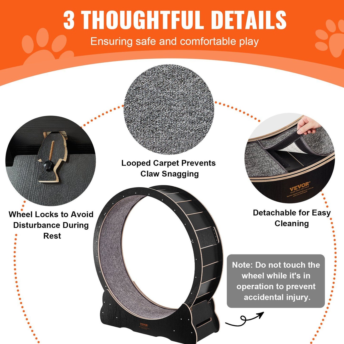 VEVOR Cat Exercise Wheel, Large Cat Treadmill Wheel for Indoor Cats, 43.3 inch Cat Running Wheel with Detachable Carpet and Cat Teaser for Running/Walking/Training, Suitable for Most Cats